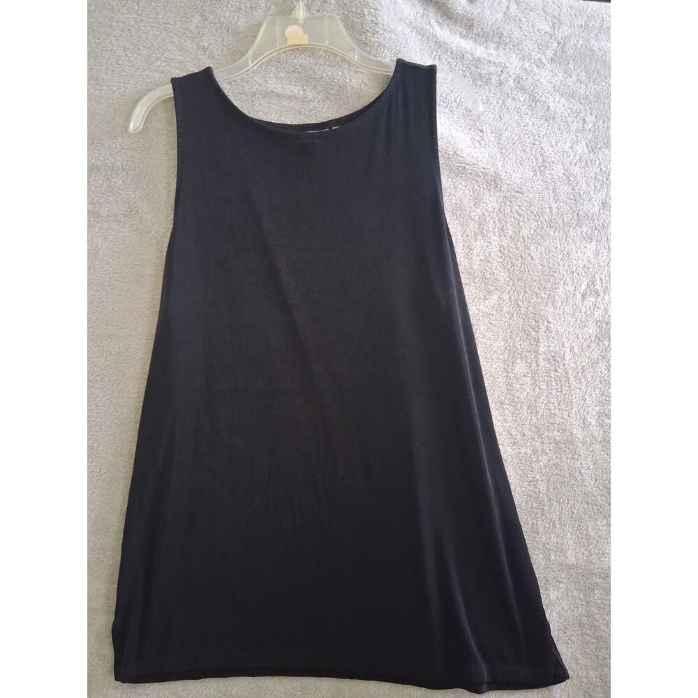Chicos Top Shell Tank 2 Lg Solid Black Liquid Knit Capsule Scoop Neck Sleeveless